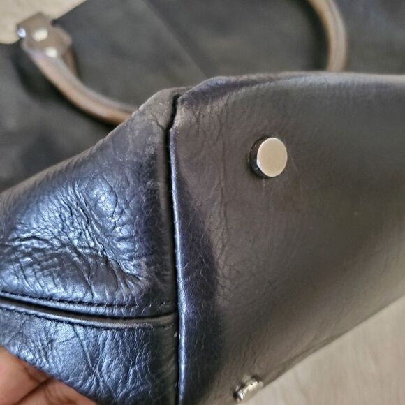 Kenneth Cole Large Tote Shoulder Bag Women's Black Green Leather Silver Hardware - Picture 12 of 15